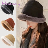 Hnewly Women’s Simple Solid Color Windproof Thickened Warm Basin Hat Comfortable Ear Protection