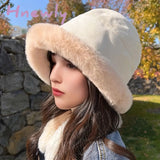 Hnewly Women’s Simple Solid Color Windproof Thickened Warm Basin Hat Comfortable Ear Protection