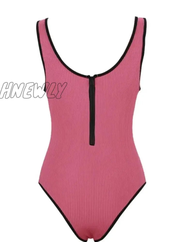 Hnewly Women’s Slim Fit Sports Black Retro Bodysuit Jumpsuit Zipper Solid Color Waistless Sexy