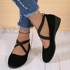 Hnewly Women’s Solid Color Shoes Slip On Elastic Cross Straps Comfy Soft Sole Lightweight Wedge
