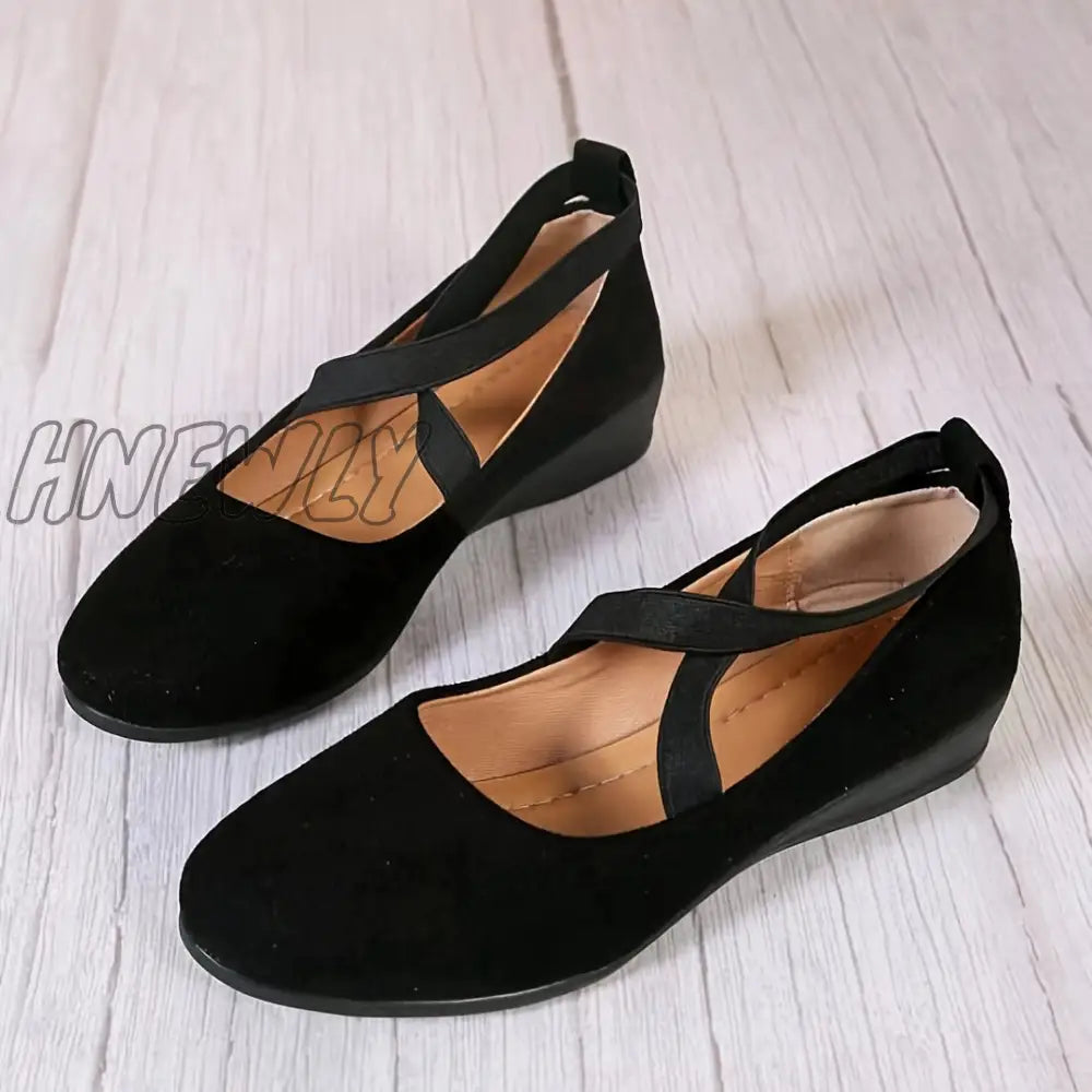 Hnewly Women’s Solid Color Shoes Slip On Elastic Cross Straps Comfy Soft Sole Lightweight Wedge