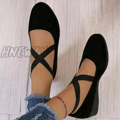 Hnewly Women’s Solid Color Shoes Slip On Elastic Cross Straps Comfy Soft Sole Lightweight Wedge