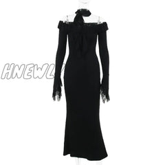 Hnewly Women’s Street Style One Shoulder Long Sleeve Dress Mesh Ruffle Ribbon Spring New