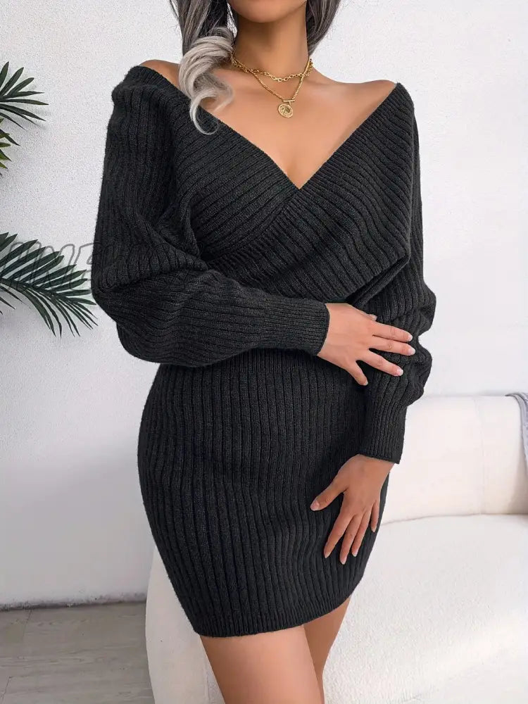 Hnewly Women’s Sweater Dress Long Sleeve Cocktail Dresses Wrap Knit Sexy