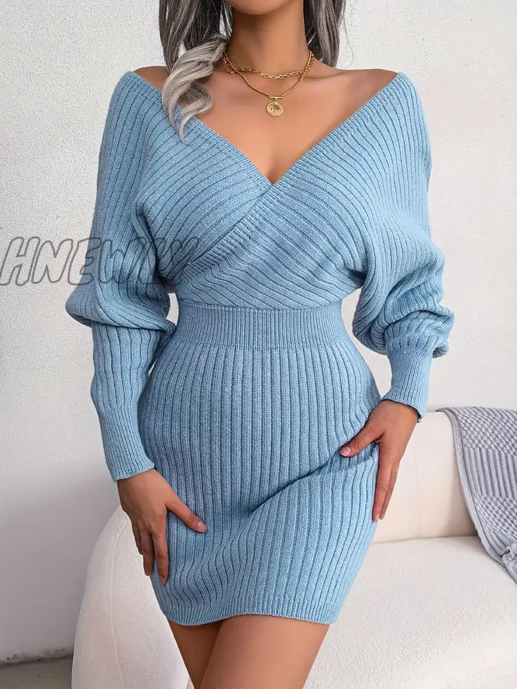 Hnewly Women’s Sweater Dress Long Sleeve Cocktail Dresses Wrap Knit Sexy