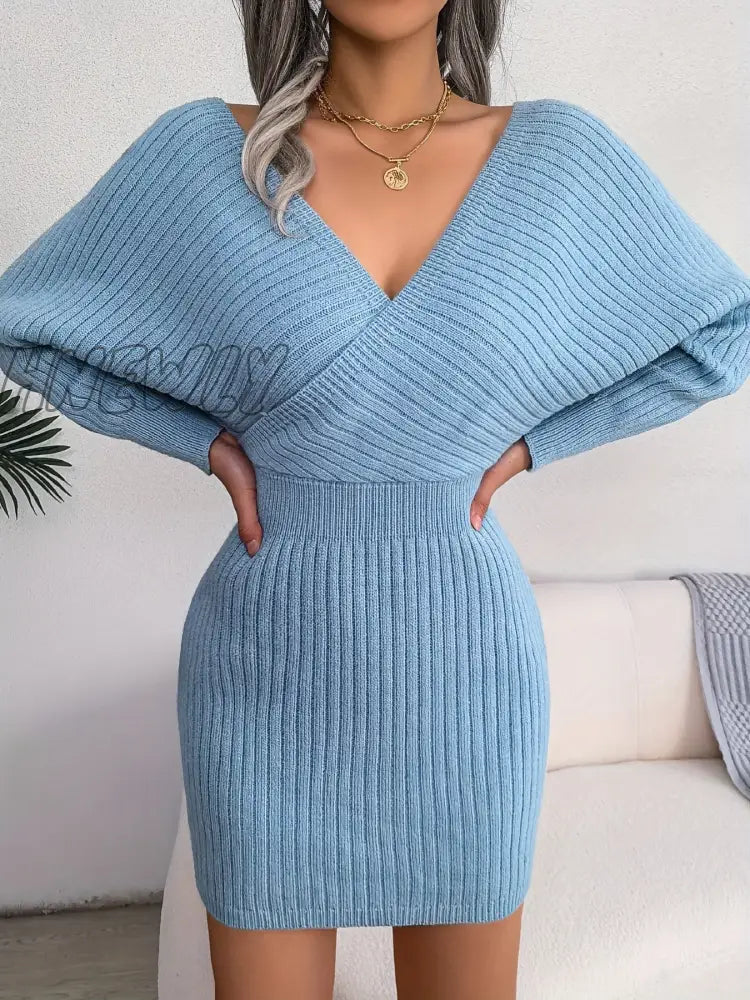 Hnewly Women’s Sweater Dress Long Sleeve Cocktail Dresses Wrap Knit Sexy