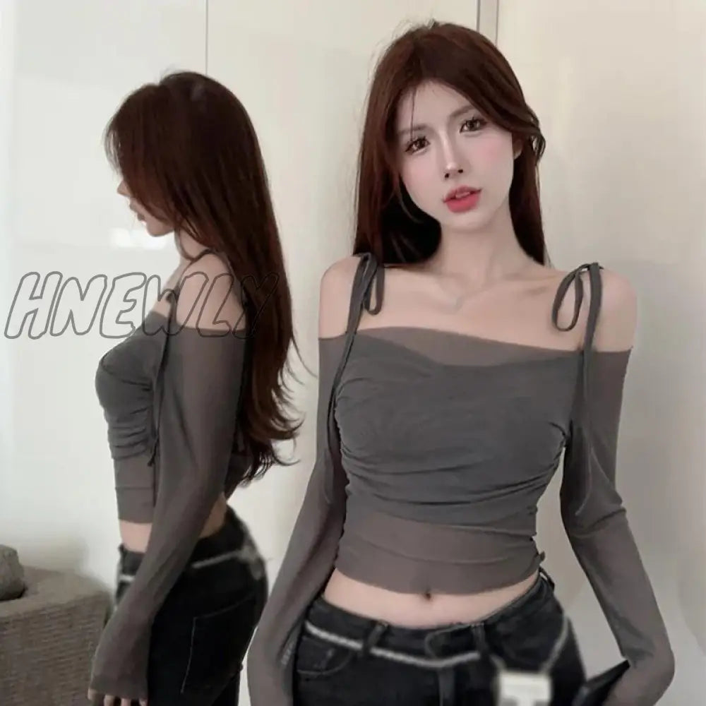 Hnewly Women’s Top French Style Mesh Sunscreen Off Shoulder Strap T-Shirt