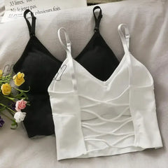 Hnewly Womens Tops Sexy Tank Top Women Built In Bra Solid Color Camis For Crop Off Shoulder