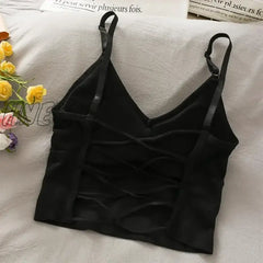 Hnewly Womens Tops Sexy Tank Top Women Built In Bra Solid Color Camis For Crop Off Shoulder