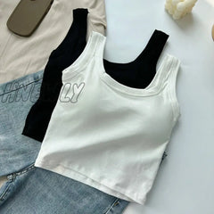 Hnewly Women’s Vest One-Piece No Steel Ring Cotton Chest Pad Wide Shoulder Sports Yoga Underwear