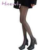Hnewly Women’s Vintage Sexy Black Vertical Stripes Pattern Stretchy Tights Pantyhose Stockings