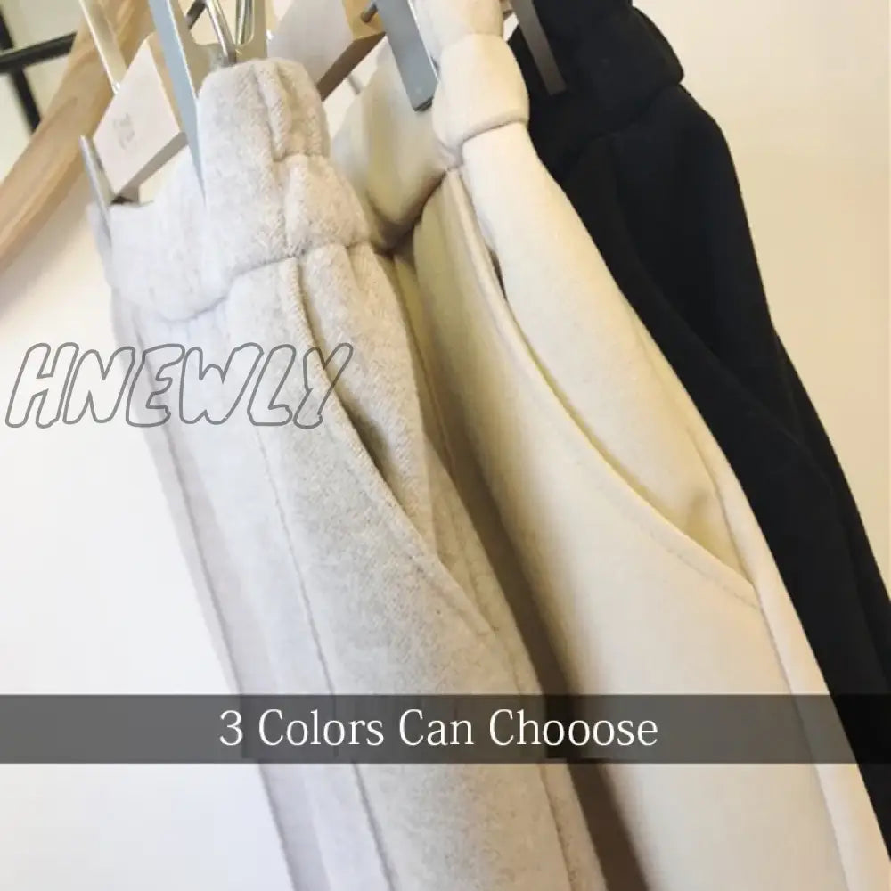 Hnewly Woolen Pants Women’s Harem Pencil Autumn Winter High Waist Casual Pantalones Beige Black