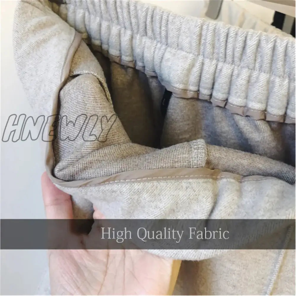 Hnewly Woolen Pants Women’s Harem Pencil Autumn Winter High Waist Casual Pantalones Beige Black