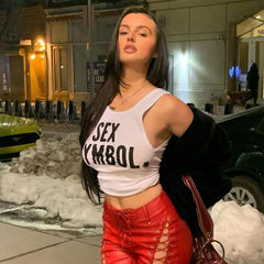Hnewly Y2K Aesthetics Letter Print Baby Tees 2000S Streetwear Patchwork O-Neck Short Sleeve Summer