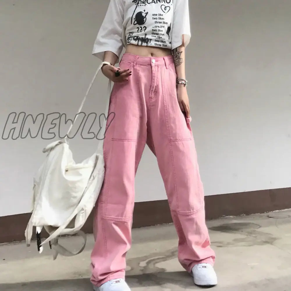 Hnewly Y2K Baggy Pink Jeans Women Kawaii Korean Fashion Oversize Low Rise Wide Leg Denim Pants
