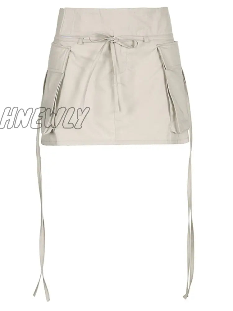 Hnewly Y2K Bandage Cargo Skirts Pockets Cute Summer Harajuku Streetwear Fashion Clothes Women Retro