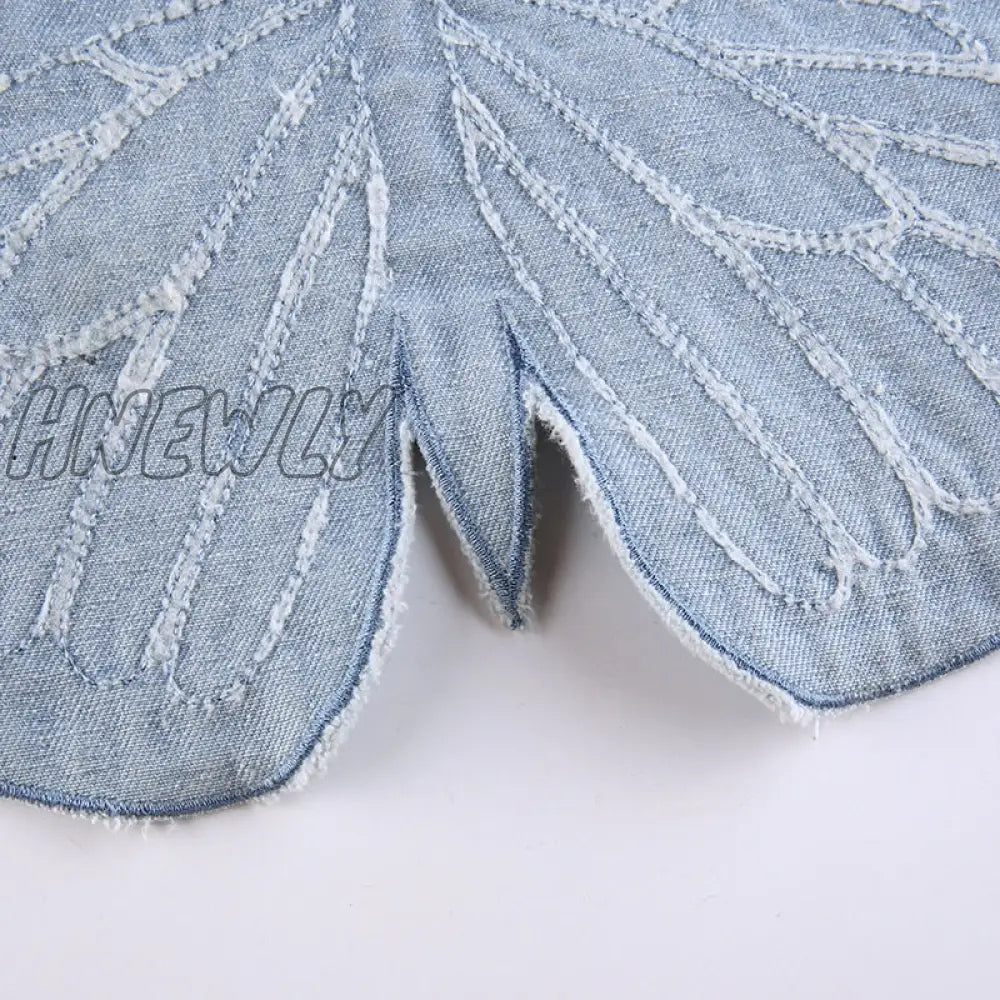 Hnewly Y2K Butterfly Jeans Crop Top Backless Strap Camis Sexy Blue Cute Party Sweats Women Beach