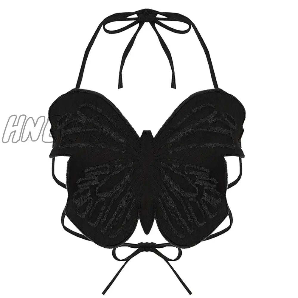 Hnewly Y2K Butterfly Jeans Crop Top Backless Strap Camis Sexy Blue Cute Party Sweats Women Beach