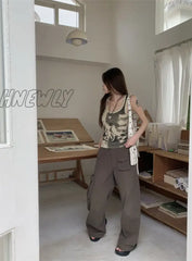 Hnewly Y2K Cut Out Tank Tops Vintage Patchwork Green Crop Top Women Basic Casual Sporty Sweats