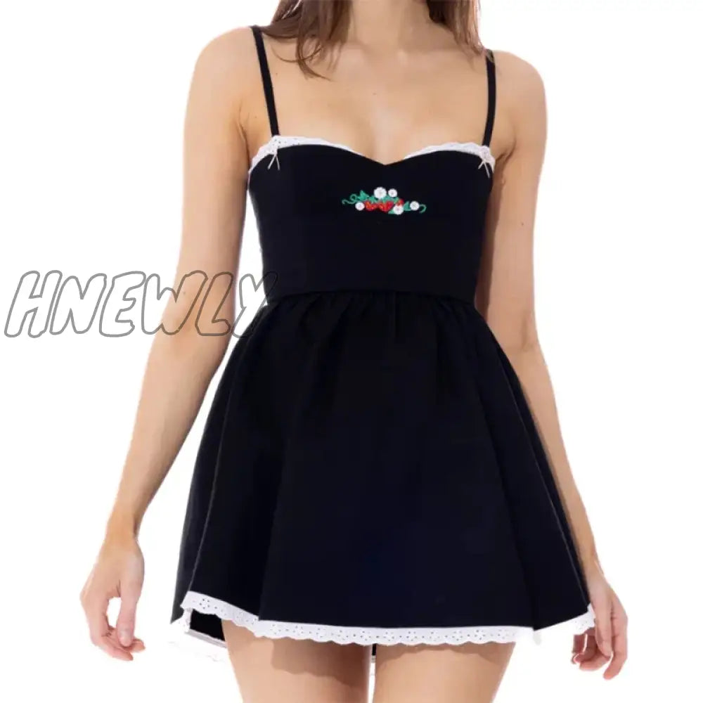 Hnewly Y2K Kawaii Bow A-Line Dress Preppy Cute Cosplay 90S Vintage Fairy V Neck Mini Chic Women