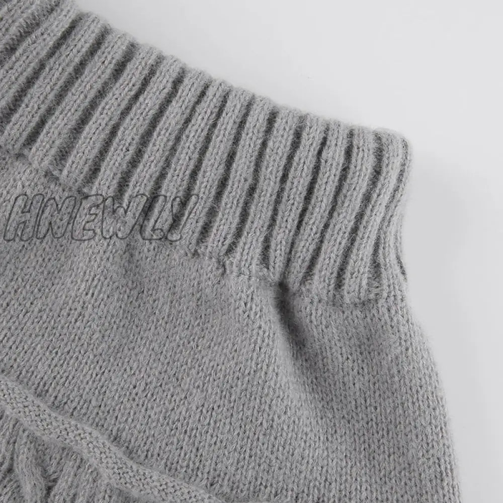 Hnewly Y2K Knitted Mini Skirts Lace Up Fur Cute Sweet Pencil Twist Skinny Low Waisted Short Women