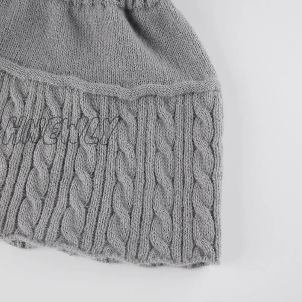 Hnewly Y2K Knitted Mini Skirts Lace Up Fur Cute Sweet Pencil Twist Skinny Low Waisted Short Women