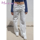 Hnewly Y2K Pants Women Solid Color Drawstring Low Waist Straight Leg Trousers Streetwear 2000S