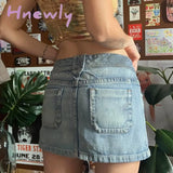 Hnewly Y2K Preppy Retro Jeans Mini Skirt Korean Fashion High Waist Denim Pencil Chic Women Harajuku