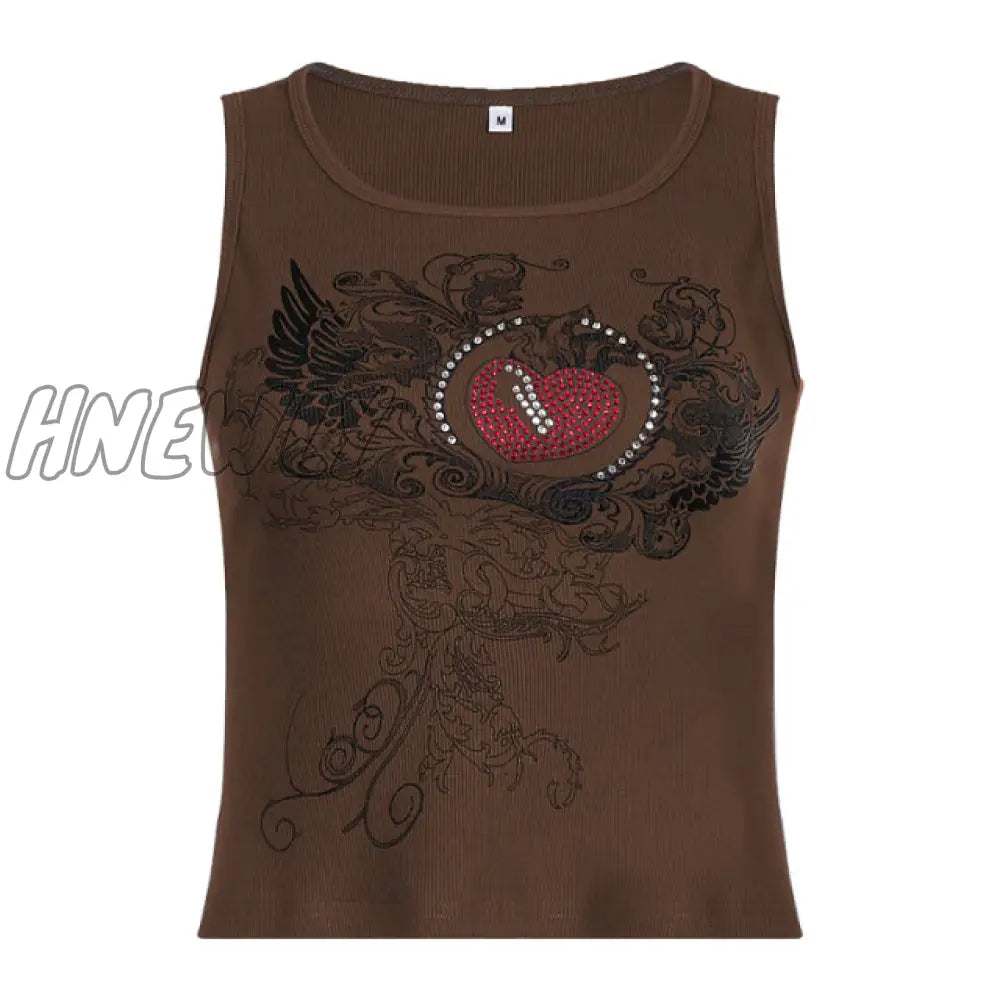 Hnewly Y2K Printed Crop Top Knitted Diamonds Kawaii Grunge Tank Tops Fairycore Sleeveless Sweats