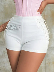 Hnewly Y2K Sexy Women Street Rave Lace Up Side Pu Leather Skinny Club Shorts Zipper Back Carnival