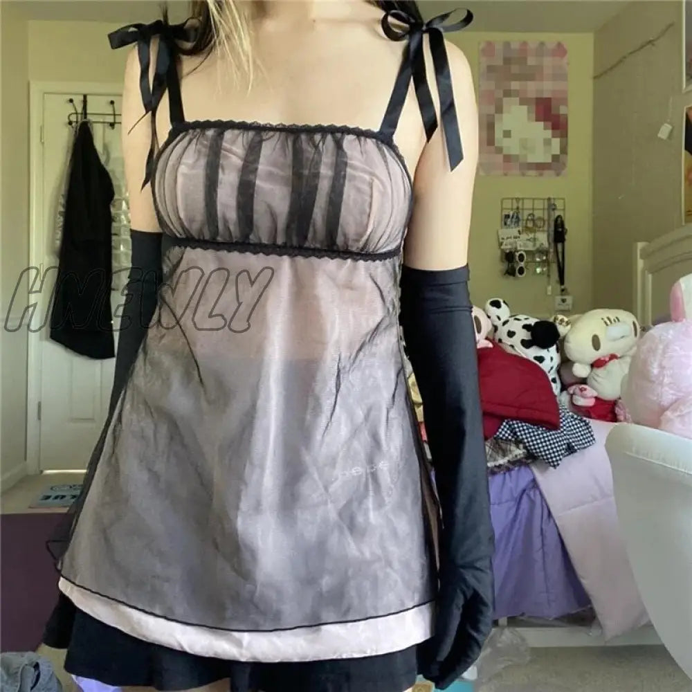 Hnewly Y2K Tops For Women Fairycore Grunge Lace Trim Patchwork Double Layer Sleeveless Cami 2000S