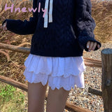 Hnewly Y2K White Mini Skirt Women Summer Korean Fashion Embroidered Double-Layer Ruffle Fairycore