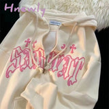 Hnewly Y2k Women Vintage Gothic Streetwear Embroidery Harajuku Hoodies Hip Hop Jacket Zip Up Hoodie Grunge Sweatshirt Tops Alt Clothes
