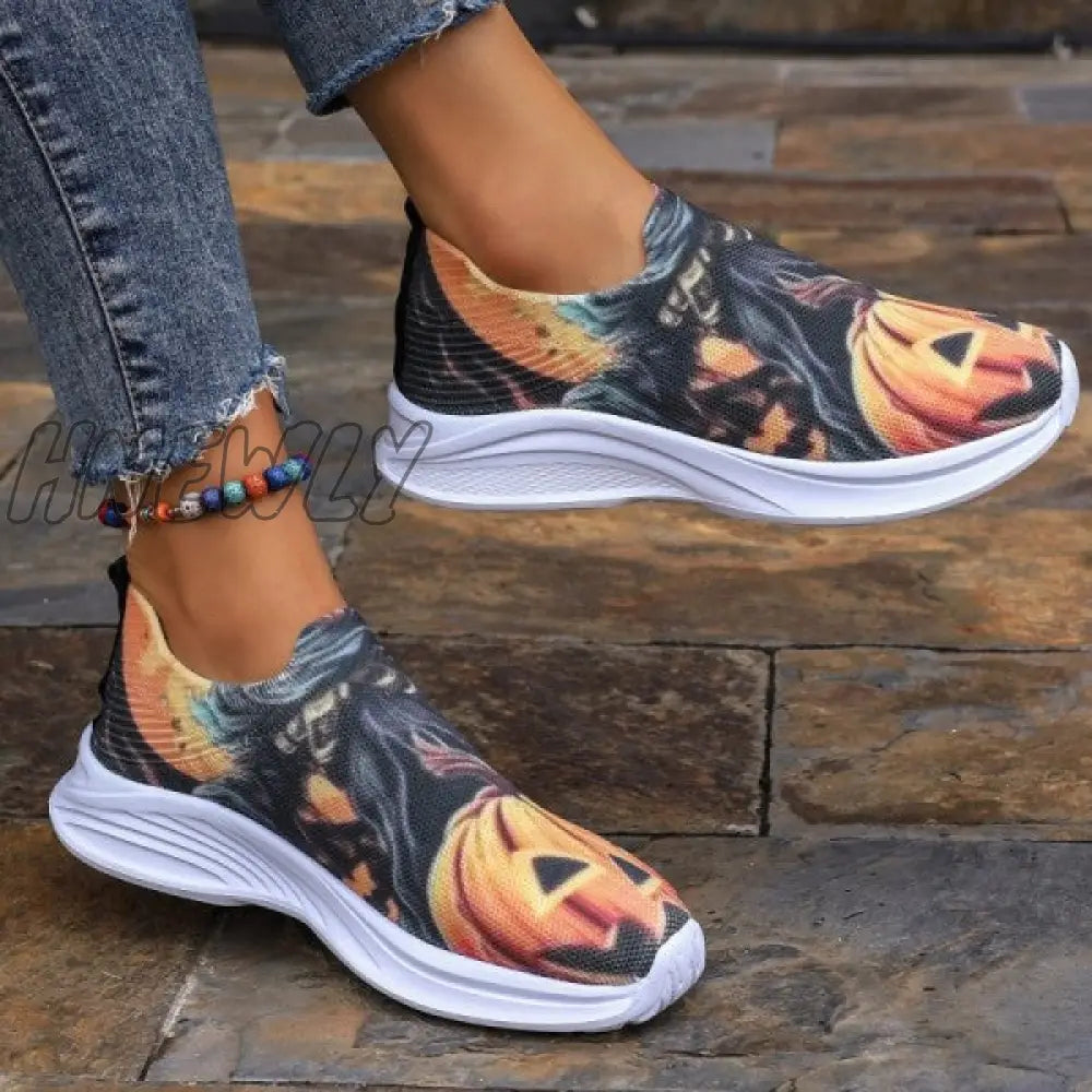 Hnewly - Yellow Casual Sportswear Daily Patchwork Printing Round Comfortable Shoes Shoes Sneakers