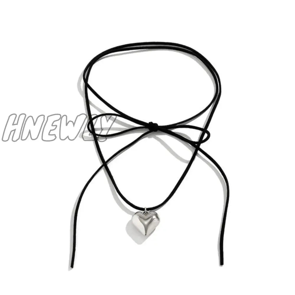 Ingemark Elegant Goth Love Heart Pendant Necklace For Women Collares Wed Bridal Knotted Bowknot