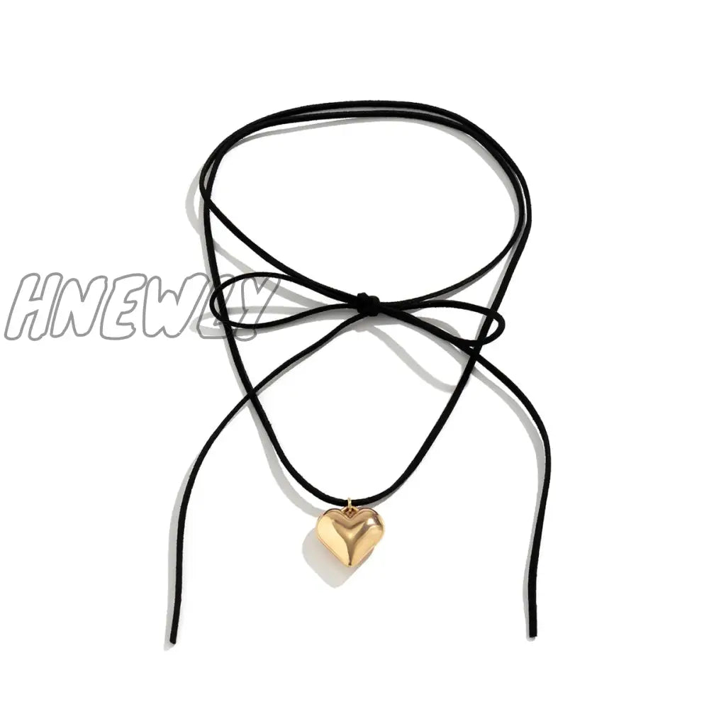 Ingemark Elegant Goth Love Heart Pendant Necklace For Women Collares Wed Bridal Knotted Bowknot