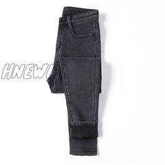 Large Size 26 - 40 Winter Women Colorful Plus Velvet High Waist Jeans Denim Trousers Stretch Warm