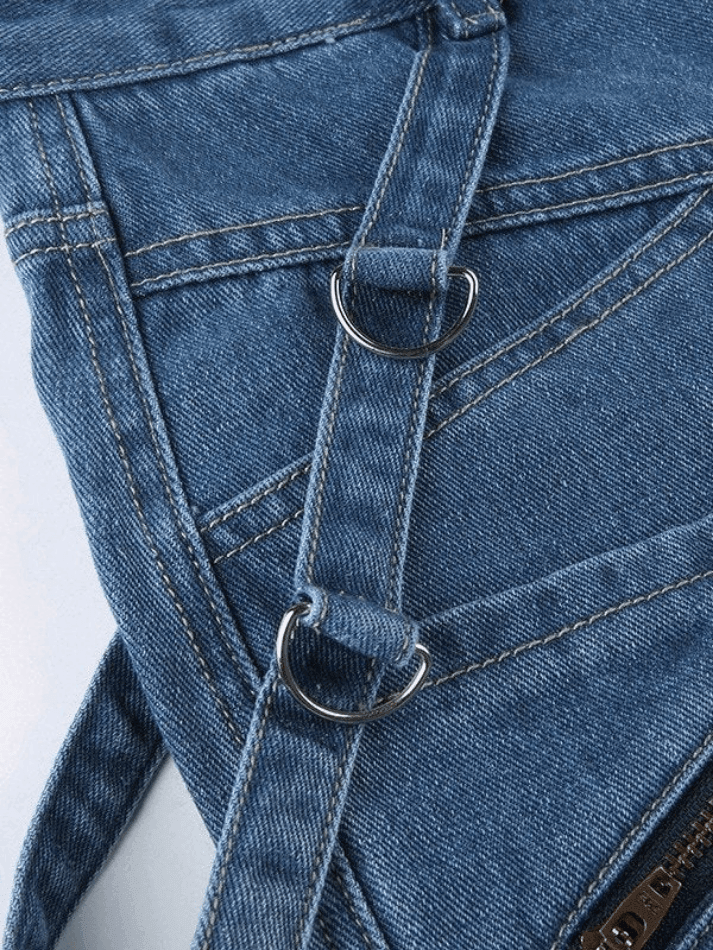 Hnewly - Patchwork Blue Wash Baggy Cargo Jeans Hnewly