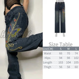 Printed Baggy Y2K Jeans Women’s Low Waist Jeans Autumn Winter Oversize Wide Leg Pants Casual
