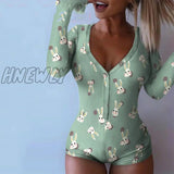 Rabbit V-neck Cute Long Sleeve Bodycon Bodysuit for Women Fall Winter Sexy Spandex Jumpsuits Ladies Lovely Romper Clothes