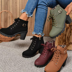 Hnewly Slip on Cutout Ankle Boots Chunky Stacked Heel Western Booties