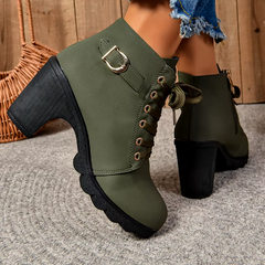 Hnewly Slip on Cutout Ankle Boots Chunky Stacked Heel Western Booties