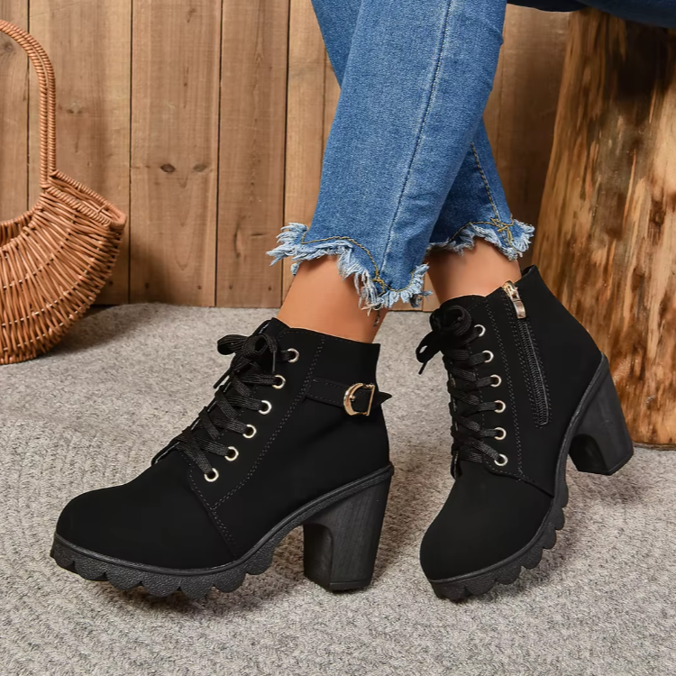 Hnewly Slip on Cutout Ankle Boots Chunky Stacked Heel Western Booties