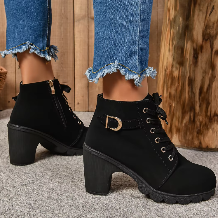 Hnewly Slip on Cutout Ankle Boots Chunky Stacked Heel Western Booties