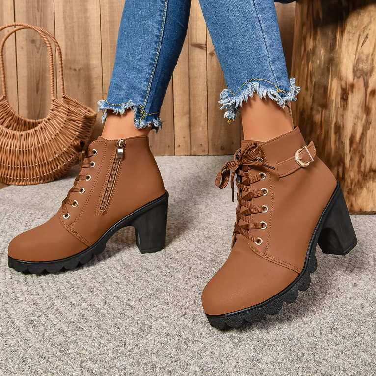 Hnewly Slip on Cutout Ankle Boots Chunky Stacked Heel Western Booties