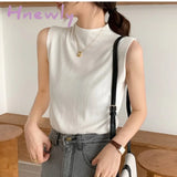 Sexy Knitted Top Summer Turtleneck Tank Top Women Camisole Blouse Sleeveless Slim Female Sleveless