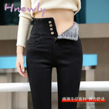 Streetwear High Waist Thickening Skinny Denim Pants Women Plus Size Warm Stretch Pencil Jeans