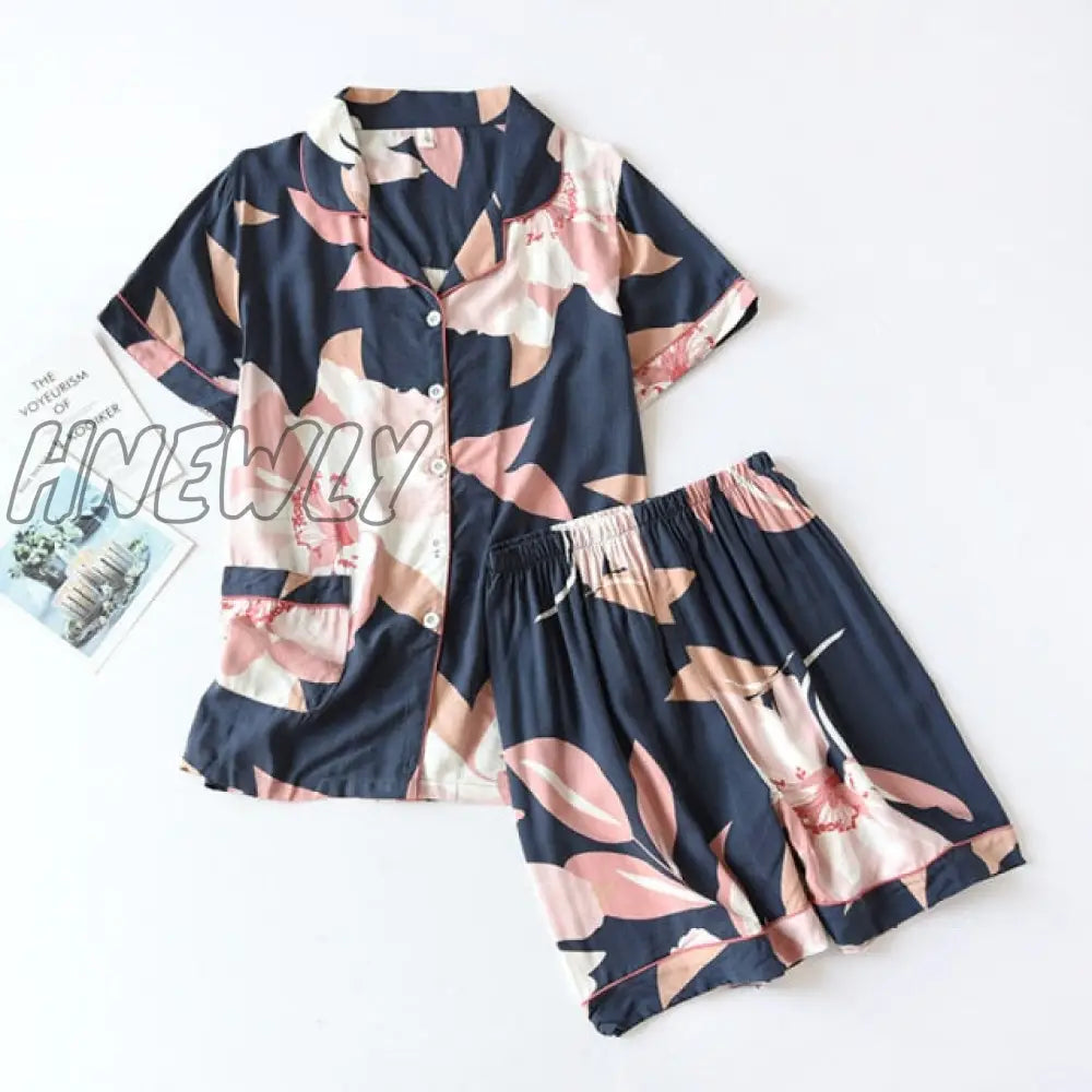 Summer News Pijama Mujer Thin Section Short - Sleeved Shorts Large Floral Print Pajamas Home