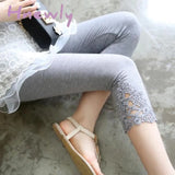 Viianles Lace Fashion Women Summer Leggings Skinny Stretch Cropped Capris Pants 3/4 Length Trousers