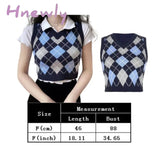 Vintage Plaid Sweater Vest Women V - Neck Sleeveless Tank College Style Knitting Pullovers Tops For